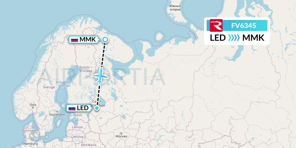 FV6345 Rossiya Flight Map: St. Petersburg to Murmansk