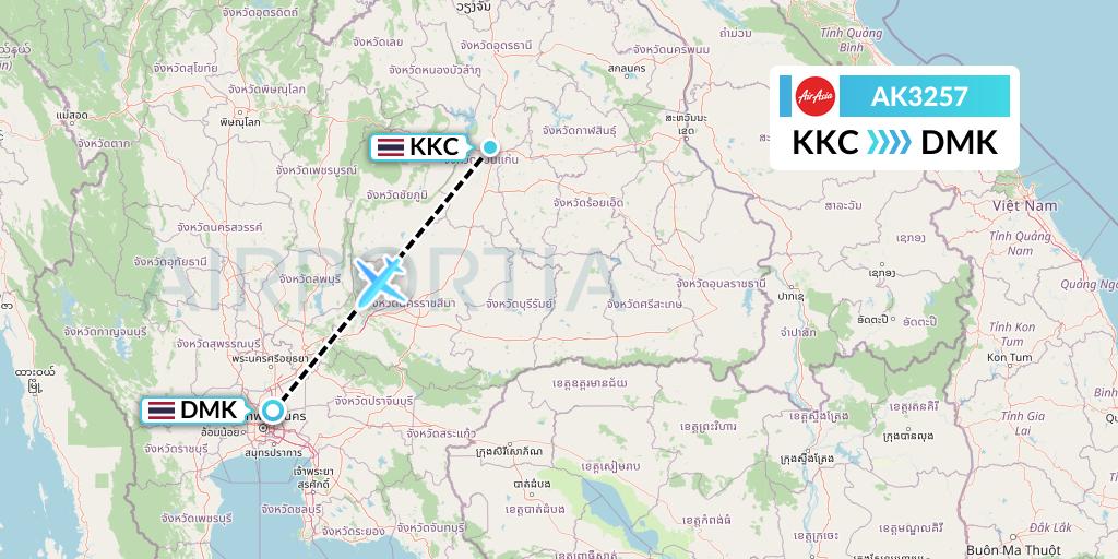 AK3257 AirAsia Flight Map: Khon Kaen to Bangkok