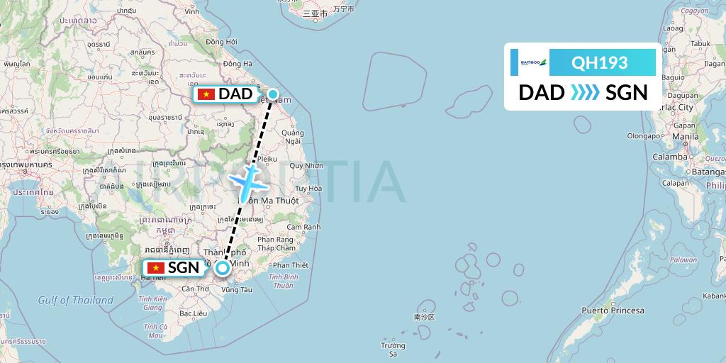 QH193 Bamboo Airways Flight Map: Da Nang to Ho Chi Minh City