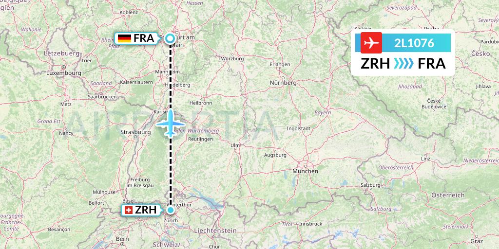 2L1076 Helvetic Airways Flight Map: Zurich to Frankfurt