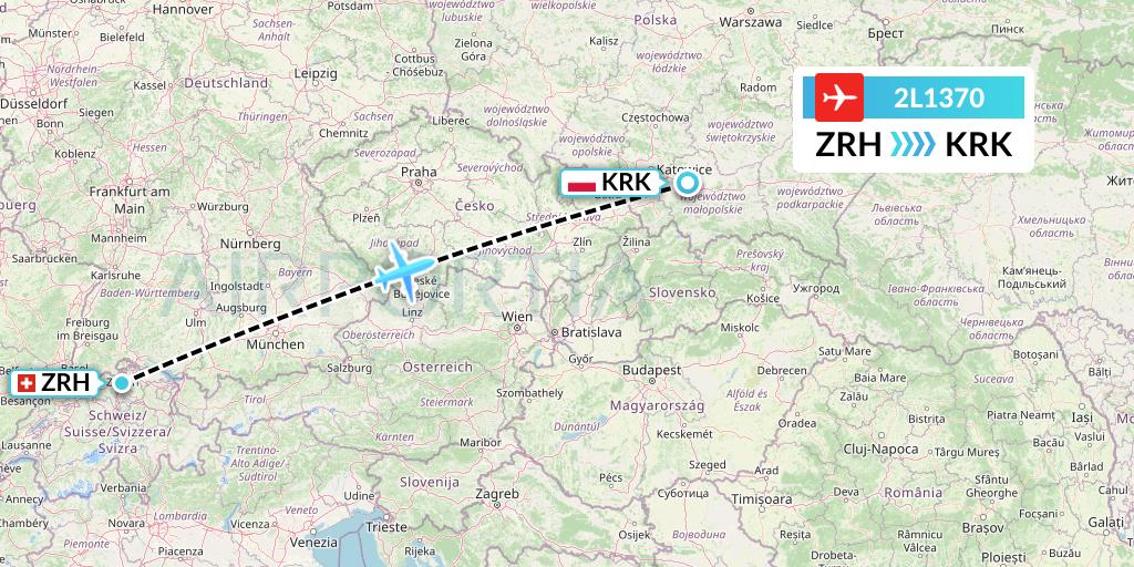 2L1370 Helvetic Airways Flight Map: Zurich to Krakow