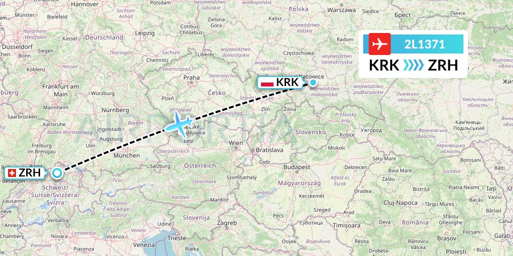 2L1371 Helvetic Airways Flight Map: Krakow to Zurich