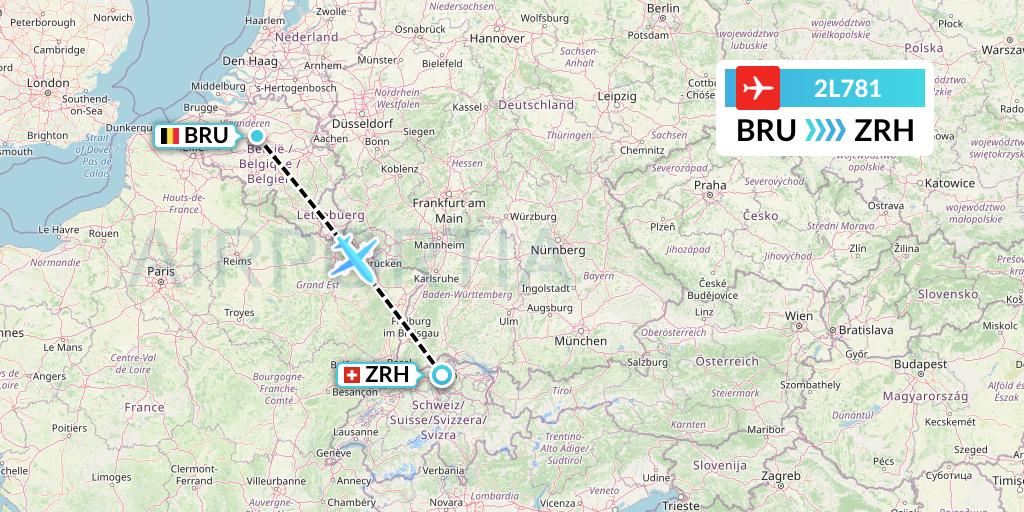 2L781 Helvetic Airways Flight Map: Brussels to Zurich