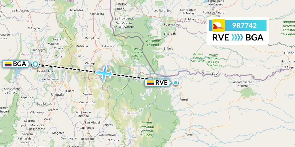 9R7742 Satena Flight Map: Saravena to Bucaramanga