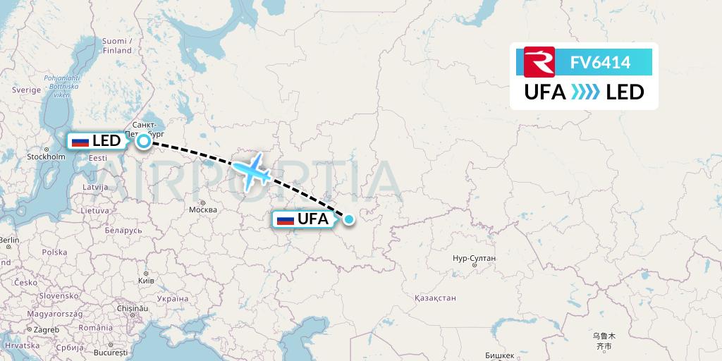FV6414 Rossiya Flight Map: Ufa to St. Petersburg