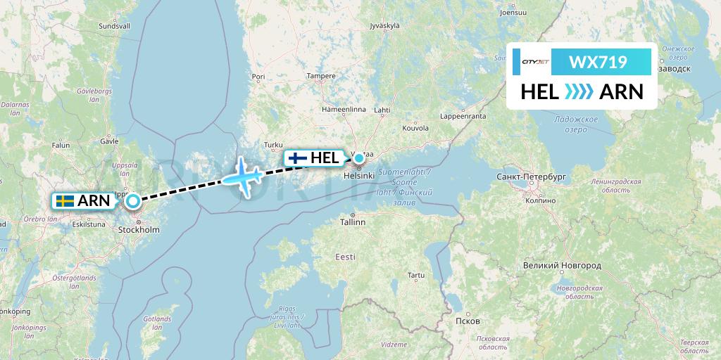 WX719 Cityjet Flight Map: Helsinki to Stockholm
