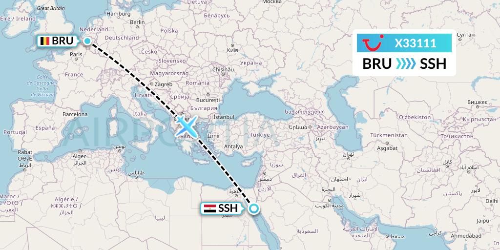 X33111 TUI fly Germany Flight Map: Brussels to Sharm el-Sheikh