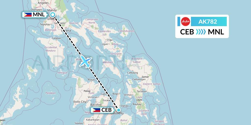 AK782 AirAsia Flight Map: Cebu to Manila