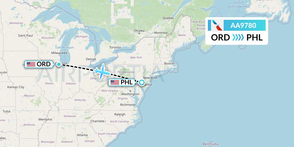AA9780 American Airlines Flight Map: Chicago to Philadelphia