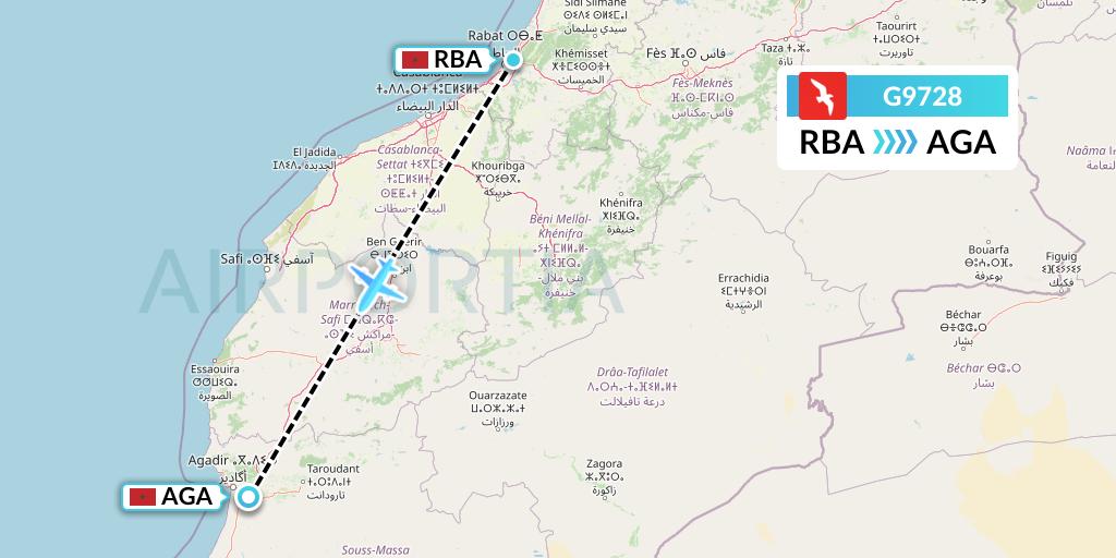 G9728 Air Arabia Flight Map: Rabat to Agadir