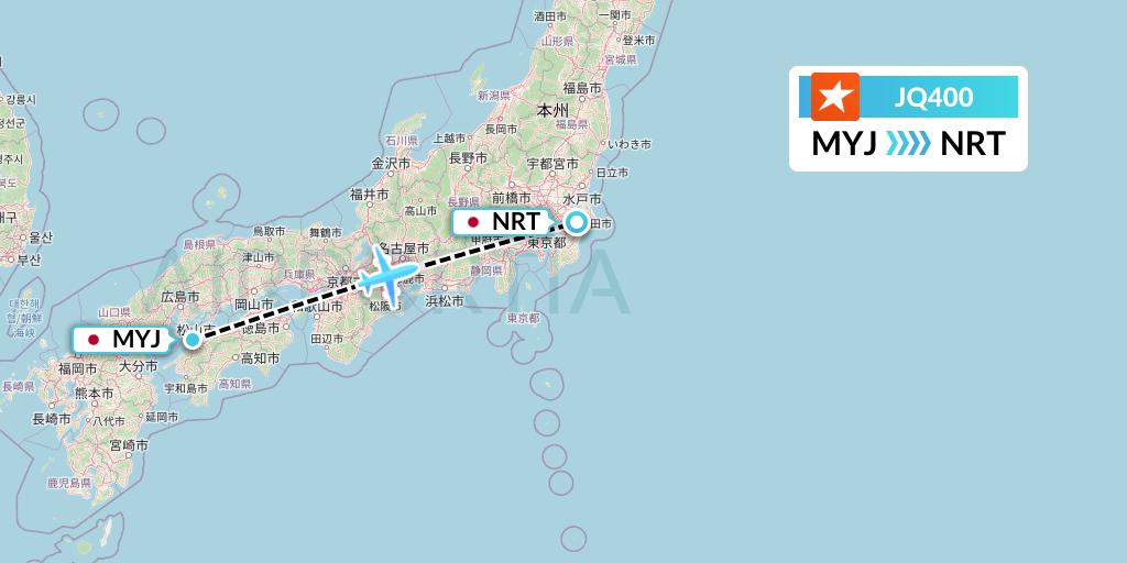 JQ400 Jetstar Airways Flight Map: Matsuyama to Tokyo