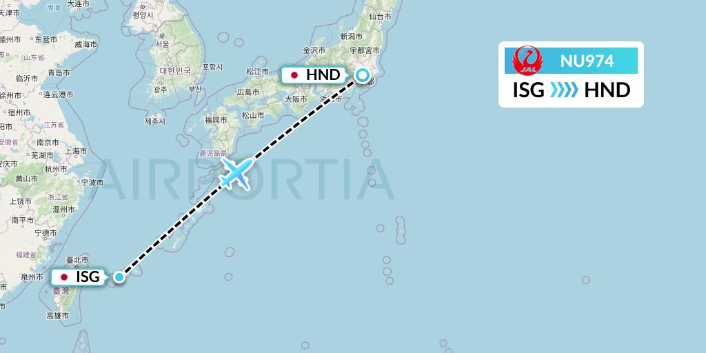 NU974 Japan Transocean Air Flight Map: Ishigaki to Tokyo