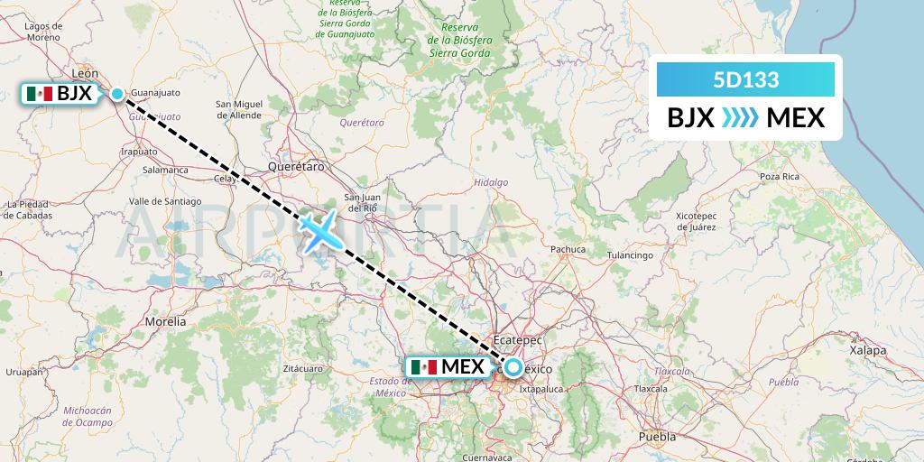 5D133 Aeromexico Connect Flight Map: Silao to Mexico City