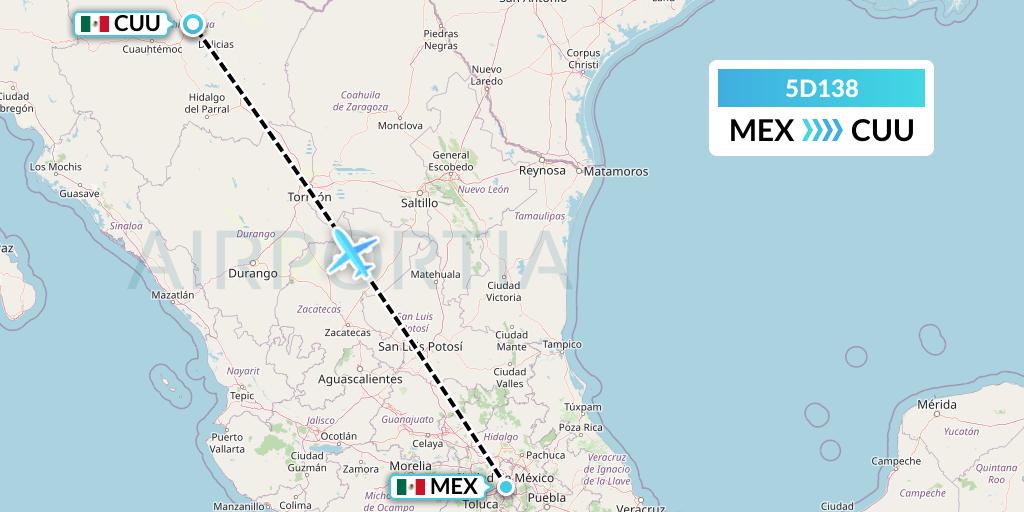 5D138 Aeromexico Connect Flight Map: Mexico City to Chihuahua
