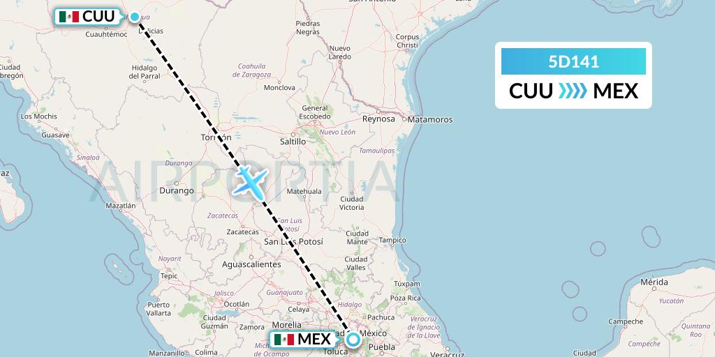 5D141 Aeromexico Connect Flight Map: Chihuahua to Mexico City
