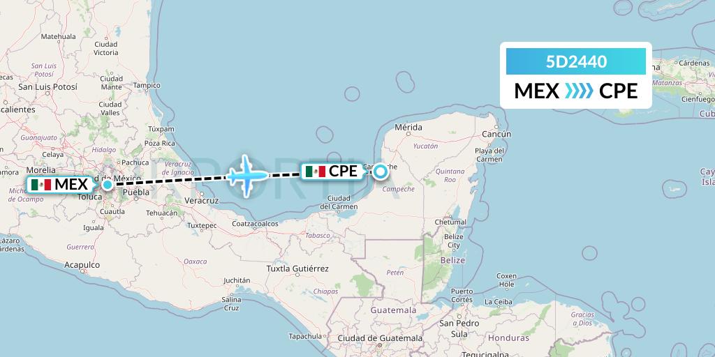 5D2440 Aeromexico Connect Flight Map: Mexico City to Campeche