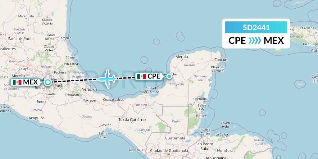 5D2441 Aeromexico Connect Flight Map: Campeche to Mexico City