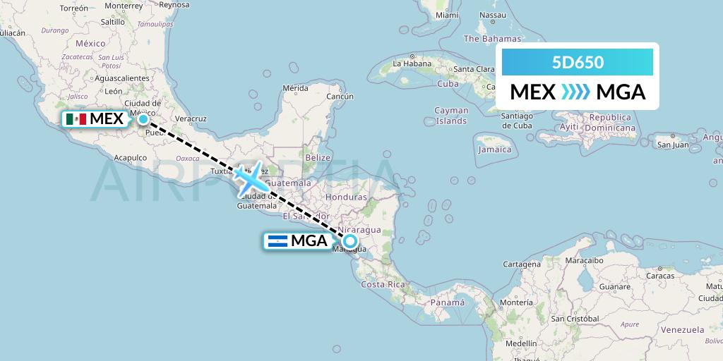 5D650 Aeromexico Connect Flight Map: Mexico City to Managua