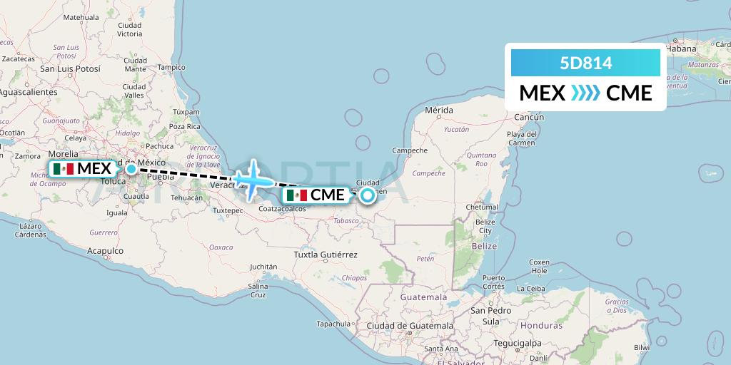 5D814 Aeromexico Connect Flight Map: Mexico City to Ciudad del Carmen