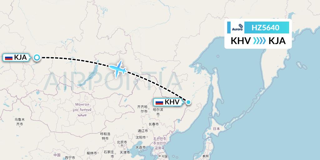 HZ5640 Aurora Flight Map: Khabarovsk to Krasnoyarsk