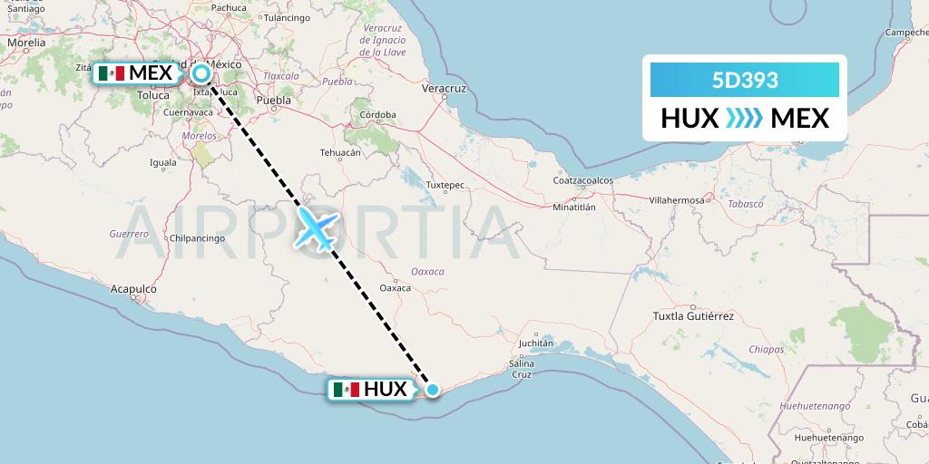 5D393 Aeromexico Connect Flight Map: Huatulco to Mexico City