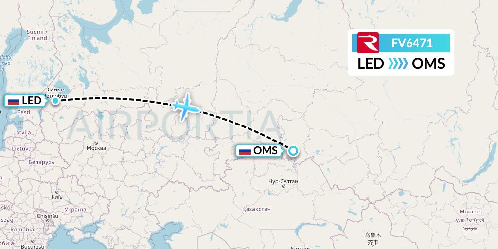 FV6471 Rossiya Flight Map: St. Petersburg to Omsk