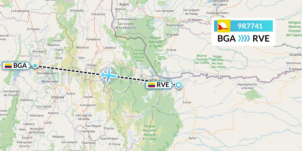 9R7741 Satena Flight Map: Bucaramanga to Saravena