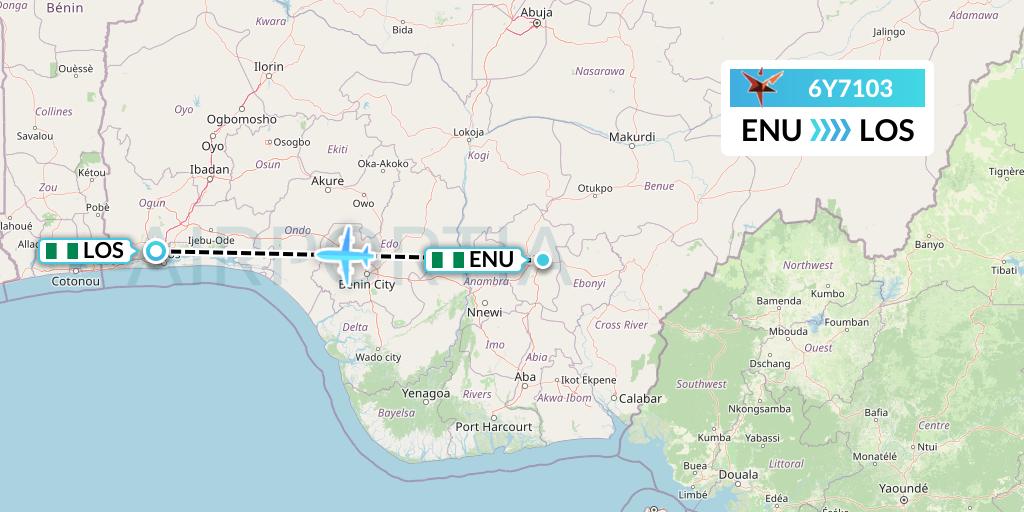 6Y7103 SmartLynx Flight Map: Enugu to Lagos