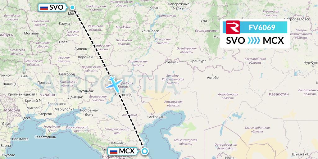 FV6069 Rossiya Flight Map: Moscow to Makhachkala