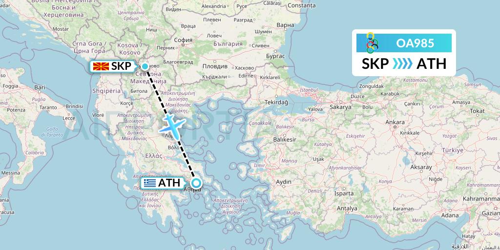 OA985 Olympic Air Flight Map: Skopje to Athens
