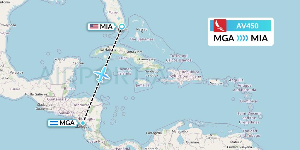 AV450 Avianca Flight Map: Managua to Miami
