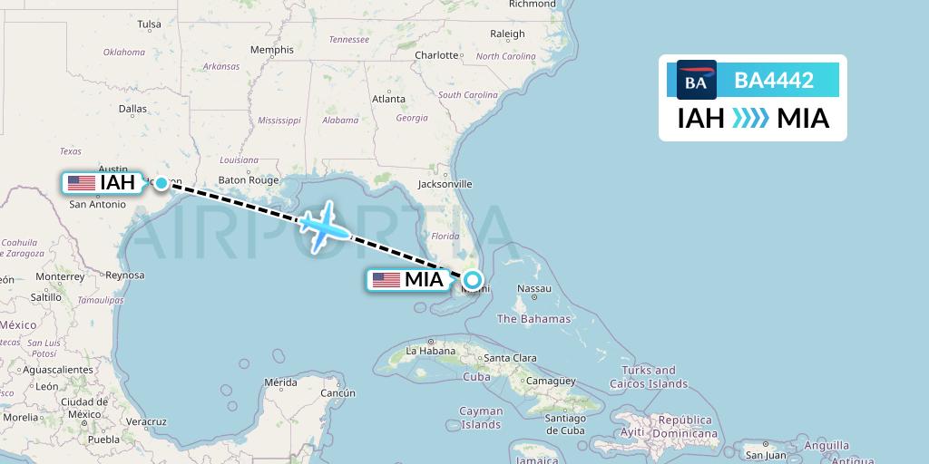 BA4442 British Airways Flight Map: Houston to Miami