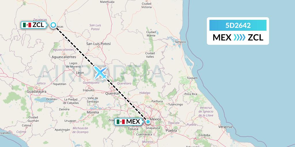 5D2642 Aeromexico Connect Flight Map: Mexico City to Zacatecas