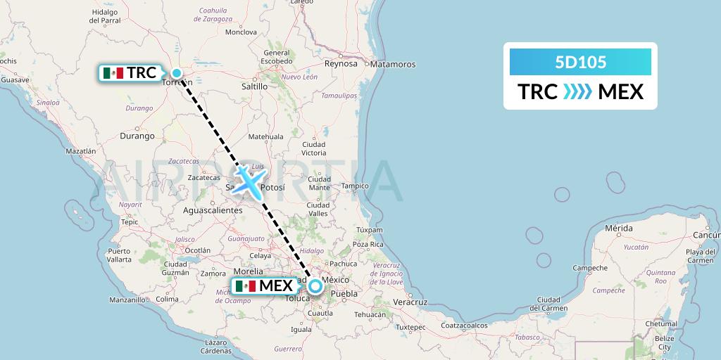 5D105 Aeromexico Connect Flight Map: Torreon to Mexico City
