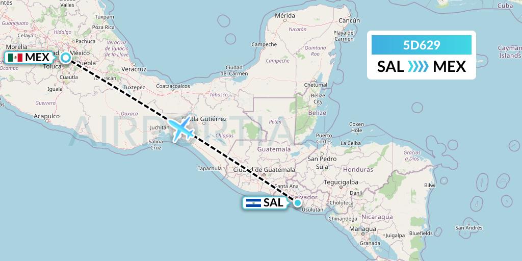 5D629 Aeromexico Connect Flight Map: San Salvador to Mexico City