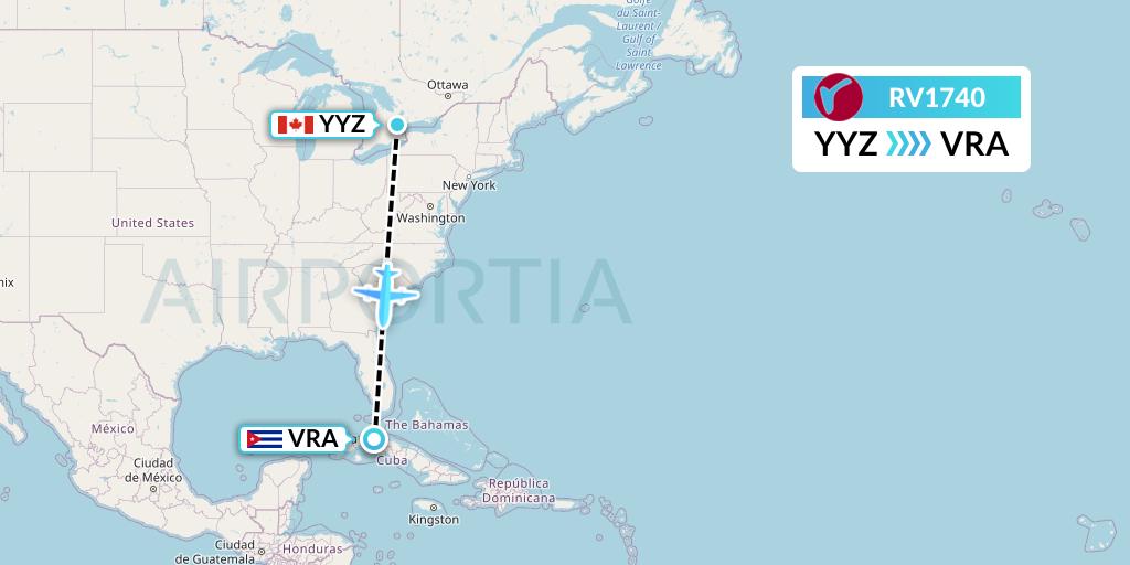 RV1740 Air Canada Rouge Flight Map: Toronto to Varadero