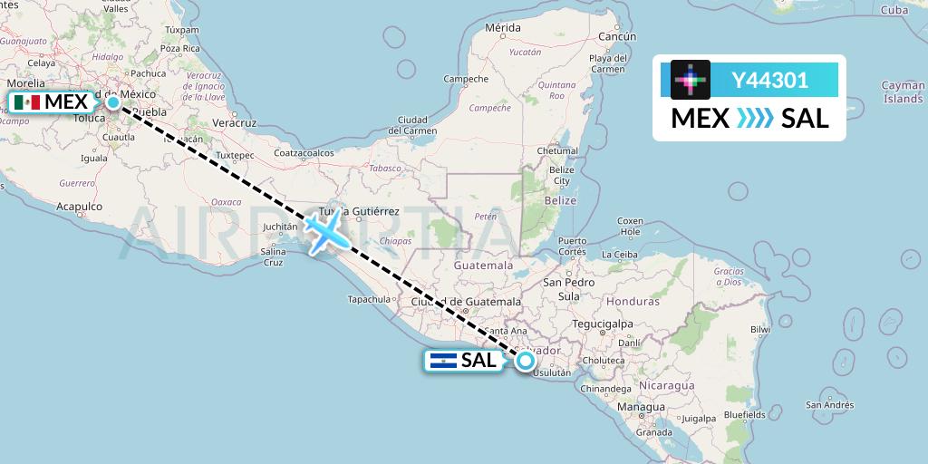 Y44301 Volaris Flight Map: Mexico City to San Salvador