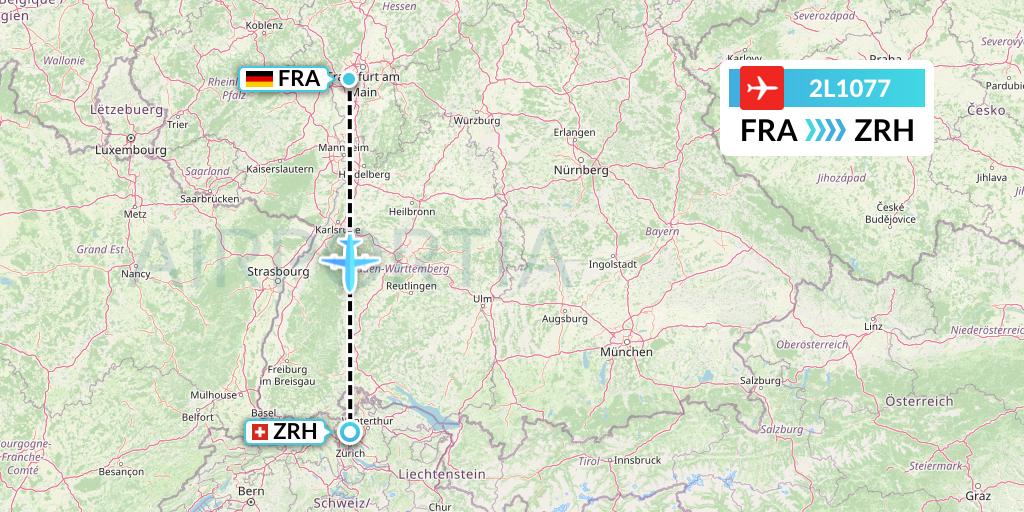 2L1077 Helvetic Airways Flight Map: Frankfurt to Zurich