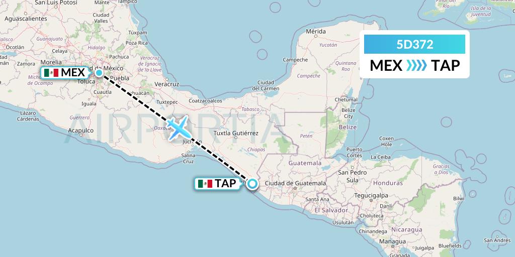 5D372 Aeromexico Connect Flight Map: Mexico City to Tapachula