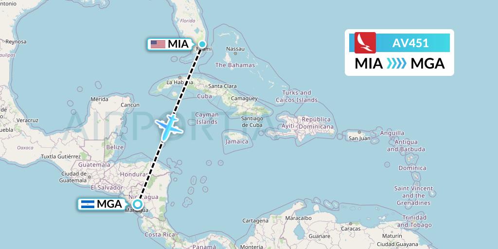 AV451 Avianca Flight Map: Miami to Managua