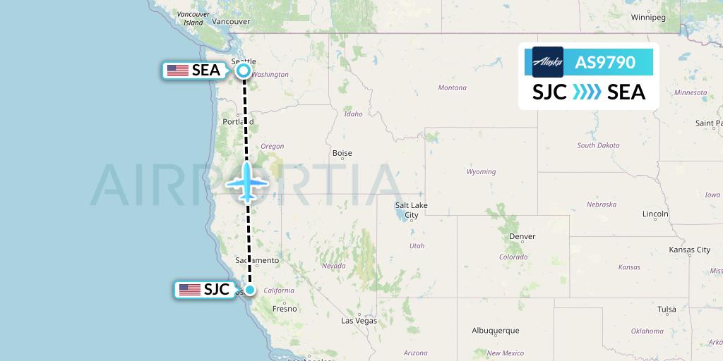 AS9790 Alaska Airlines Flight Map: San Jose to Seattle