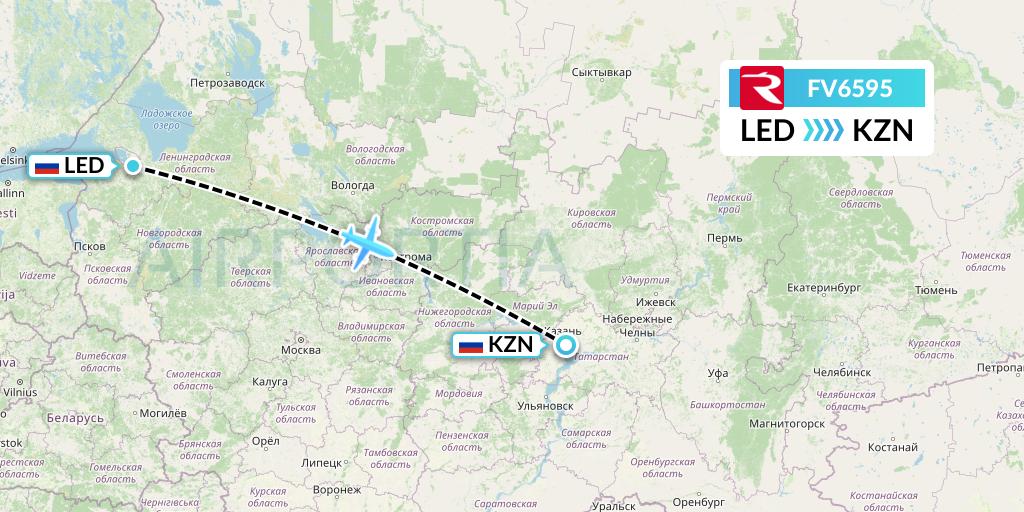FV6595 Rossiya Flight Map: St. Petersburg to Kazan