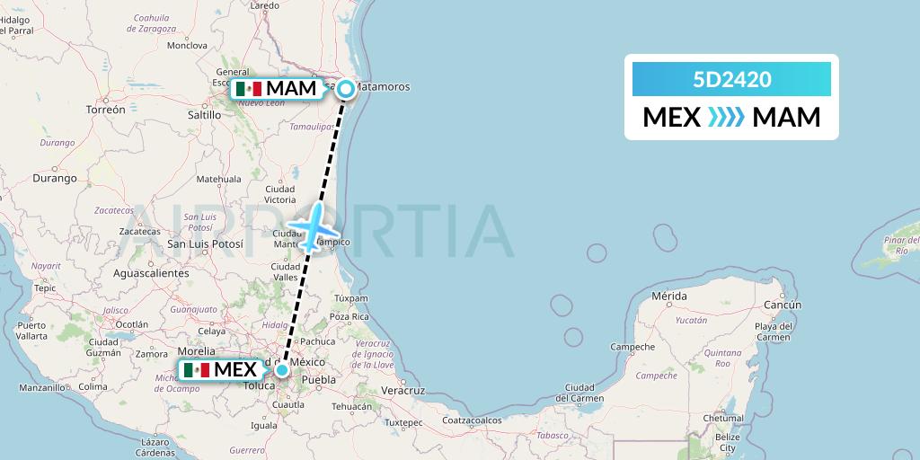 5D2420 Aeromexico Connect Flight Map: Mexico City to Matamoros