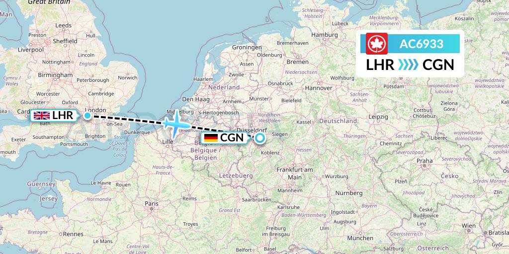 AC6933 Air Canada Flight Map: London to Cologne