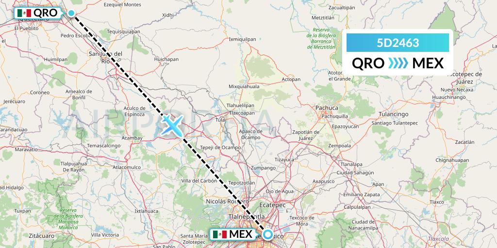 5D2463 Aeromexico Connect Flight Map: Queretaro to Mexico City