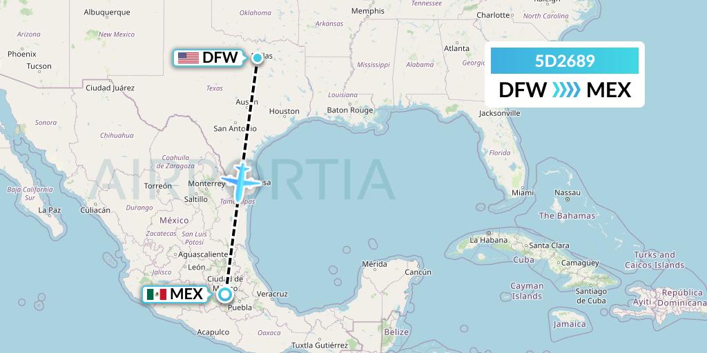 5D2689 Aeromexico Connect Flight Map: Dallas to Mexico City