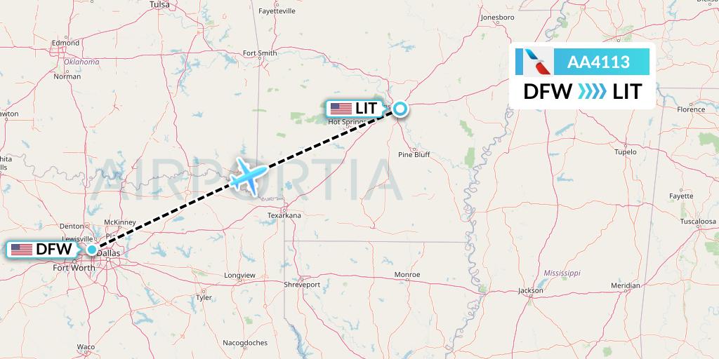 AA4113 American Airlines Flight Map: Dallas to Little Rock