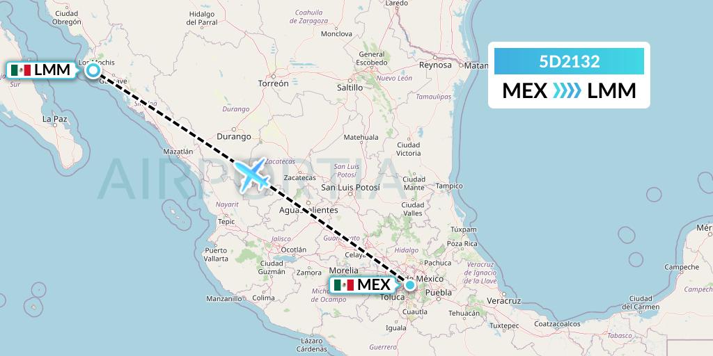 5D2132 Aeromexico Connect Flight Map: Mexico City to Los Mochis