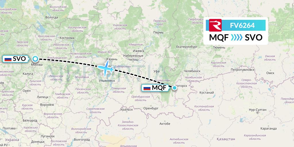 FV6264 Rossiya Flight Map: Magnitogorsk to Moscow