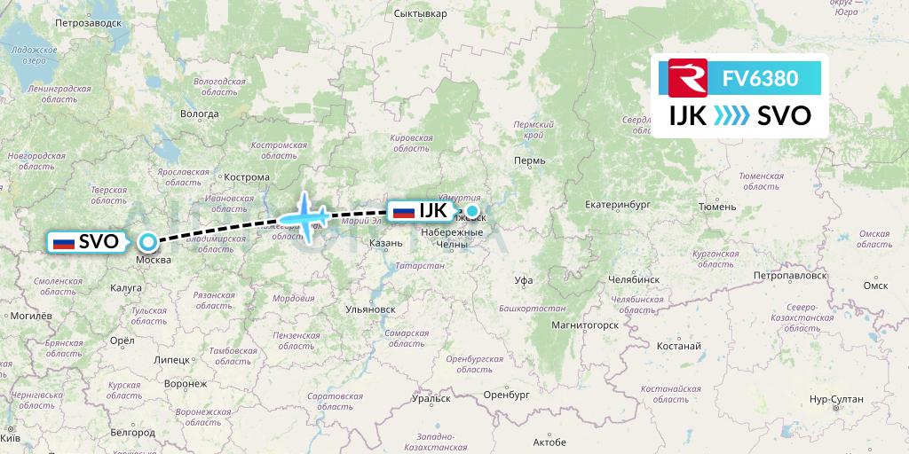 FV6380 Rossiya Flight Map: Izhevsk to Moscow